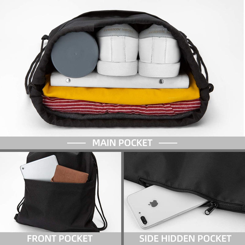 [Australia - AusPower] - Vorspack Drawstring Backpack Water Resistant String Bag Sports Sackpack Gym Sack with Side Pocket for Men Women Black 