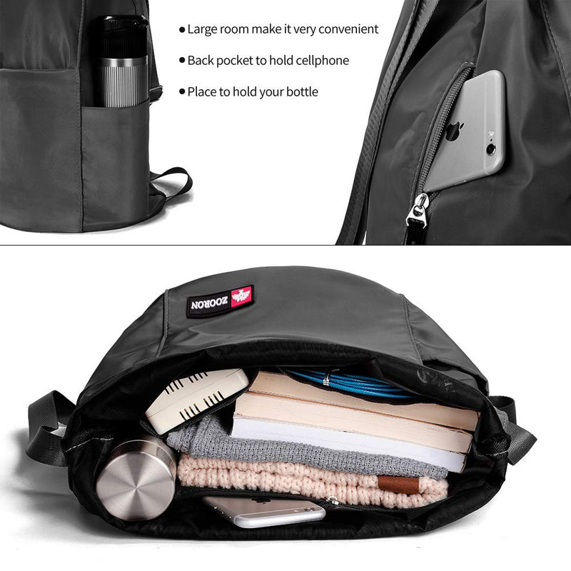 [Australia - AusPower] - Waterproof Drawstring Gym Backpack Bag for Men & Women, Sport Gym Sack Mini Travel Daypack A01-black 1 