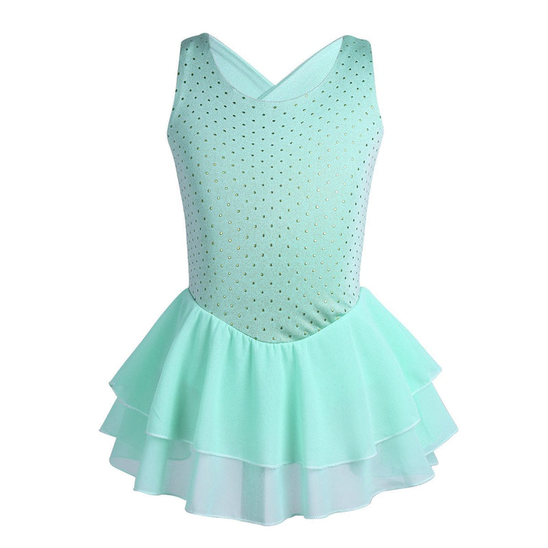 [Australia - AusPower] - FEESHOW Kids Girls Cross Back Figure Ice Skating Dress Gymnastic Tank Leotard Ballet Dance Dresses Light Green 4 