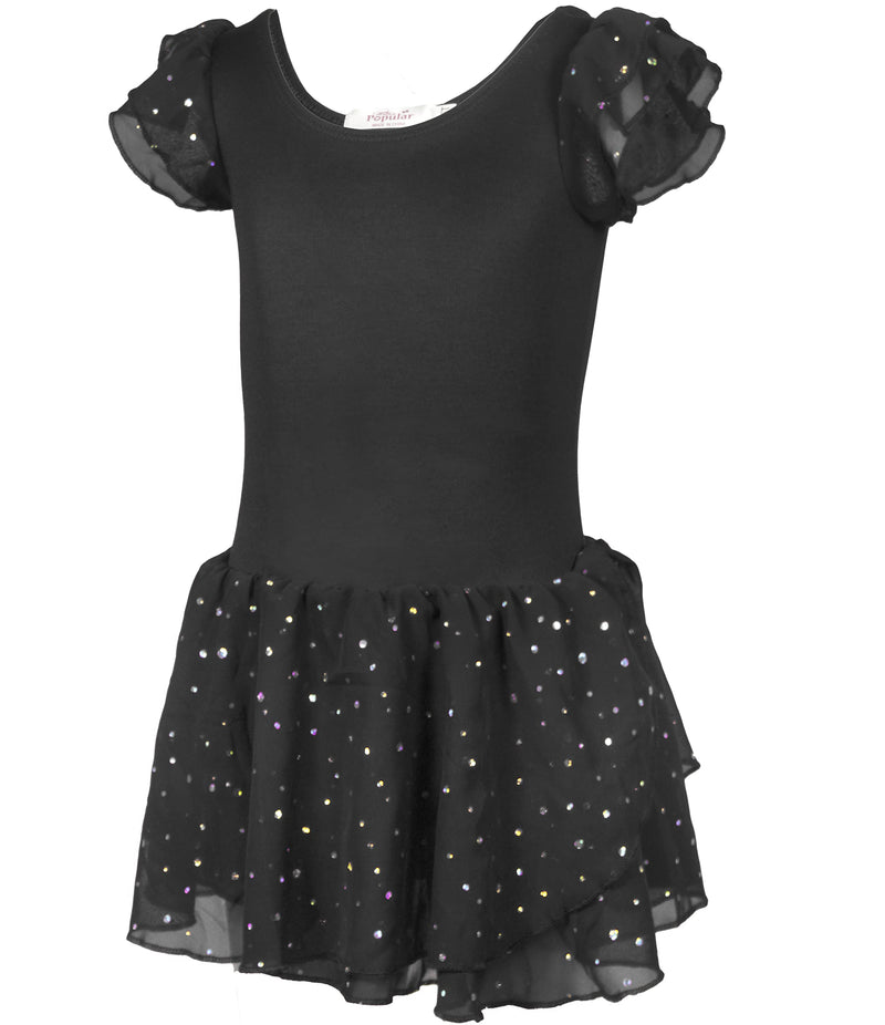 [Australia - AusPower] - MISS POPULAR Girls Leotard Ballet Dance Dress with Round Sequins Sparkled Ruffle Sleeves and Tutu 3 Black 