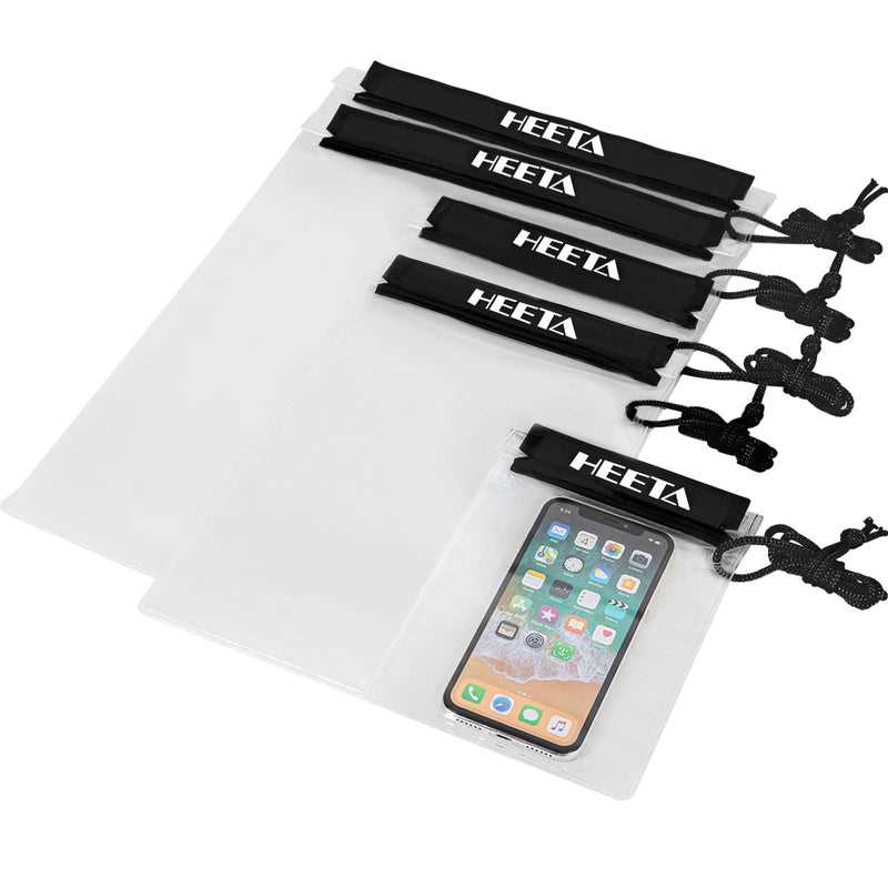 [Australia - AusPower] - HEETA 5-Pack Clear Waterproof Dry Bag, Water Tight Cases Pouch Dry Bags for Camera Mobile Phone Maps, Kayaking Boating Document Holder 