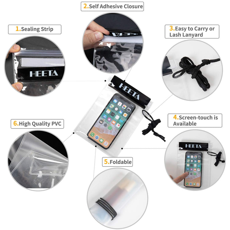 [Australia - AusPower] - HEETA 5-Pack Clear Waterproof Dry Bag, Water Tight Cases Pouch Dry Bags for Camera Mobile Phone Maps, Kayaking Boating Document Holder 