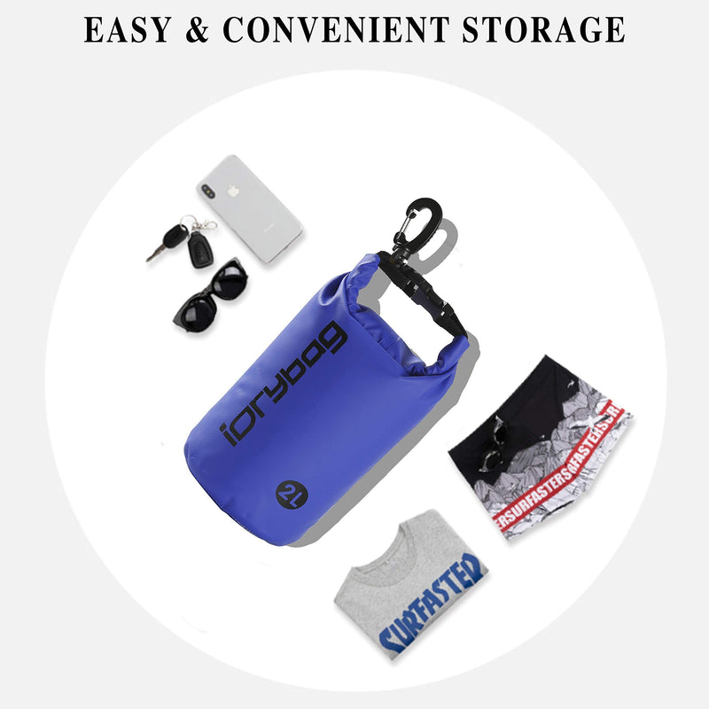 [Australia - AusPower] - IDRYBAG Dry Bag Waterproof Floating, PVC Waterproof Bag Roll Top, 2L Dry Bag Kayak Storage for Kayaking, Boating, Rafting, Swimming, Hiking, Camping, Travel, Beach Blue 