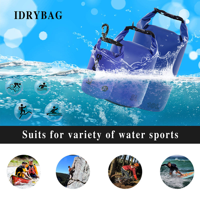 [Australia - AusPower] - IDRYBAG Dry Bag Waterproof Floating, PVC Waterproof Bag Roll Top, 2L Dry Bag Kayak Storage for Kayaking, Boating, Rafting, Swimming, Hiking, Camping, Travel, Beach Blue 