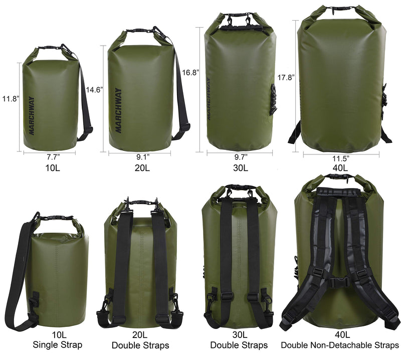 [Australia - AusPower] - MARCHWAY Floating Waterproof Dry Bag 5L/10L/20L/30L/40L, Roll Top Sack Keeps Gear Dry for Kayaking, Rafting, Boating, Swimming, Camping, Hiking, Beach, Fishing Army Green 