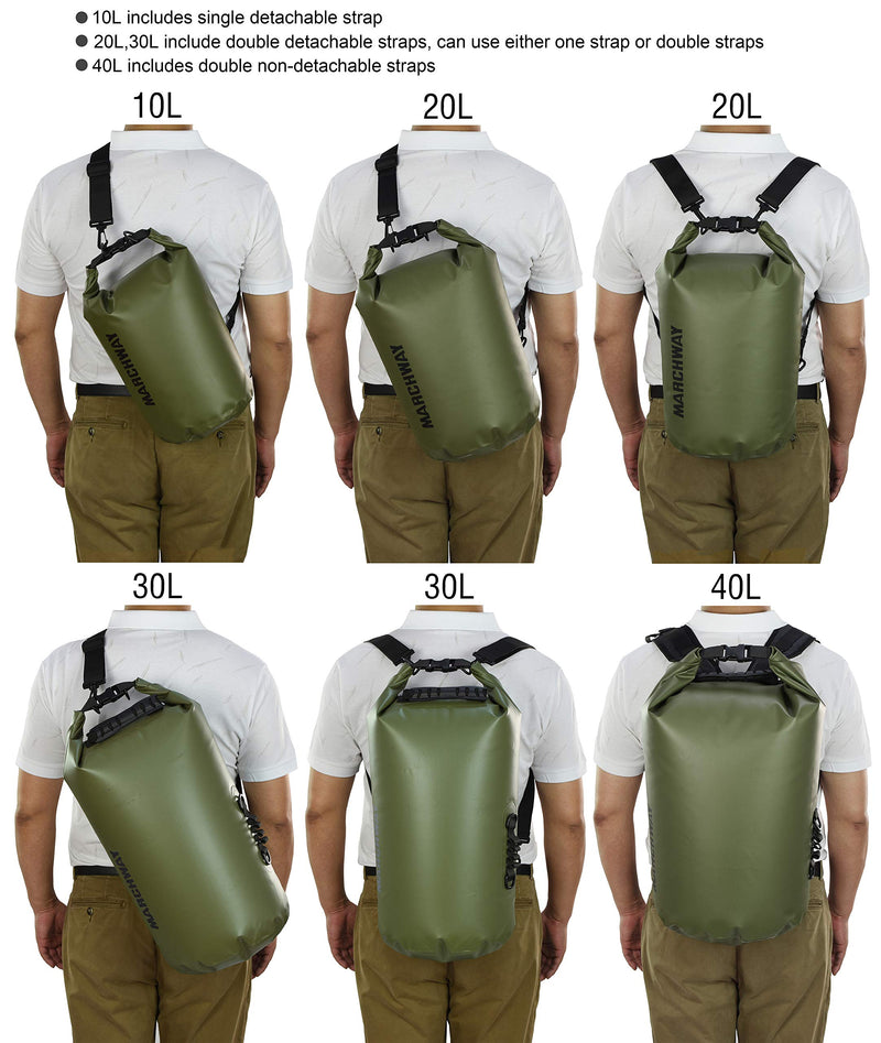[Australia - AusPower] - MARCHWAY Floating Waterproof Dry Bag 5L/10L/20L/30L/40L, Roll Top Sack Keeps Gear Dry for Kayaking, Rafting, Boating, Swimming, Camping, Hiking, Beach, Fishing Army Green 