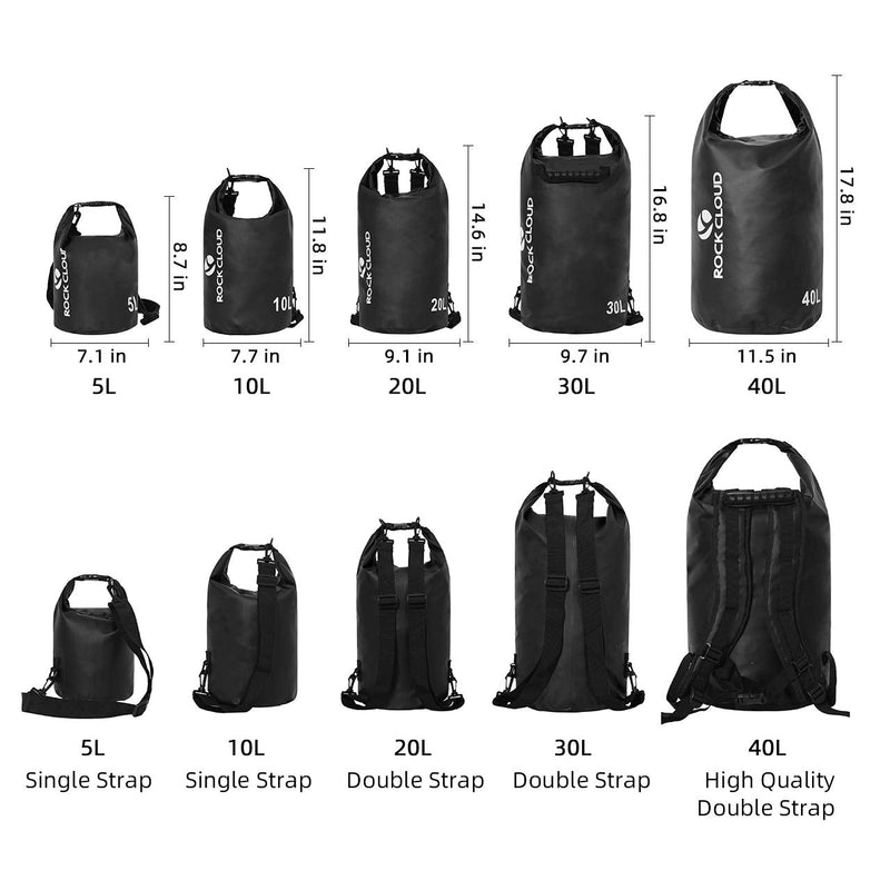 [Australia - AusPower] - ROCK CLOUD Dry Bag Waterproof 5L 10L 20L 30L 40L Dry Sack for Kayaking Rafting Boating Beach Surfing Swimming Canoe Camping Hiking Fishing Ski Black 