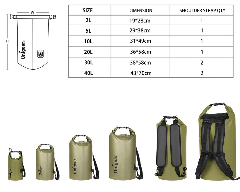[Australia - AusPower] - Unigear Dry Bag Waterproof, Floating and Lightweight Bags for Kayaking, Boating, Fishing, Swimming and Camping with Waterproof Phone Case Army Green 2L 