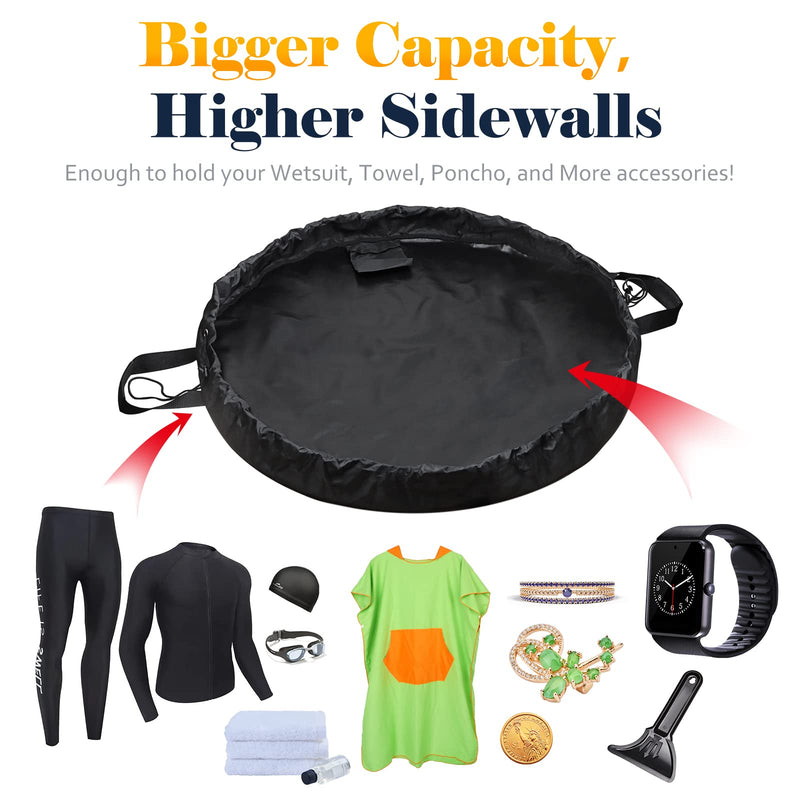[Australia - AusPower] - Wetsuit Change Mat, Beach Changing Surf Storage Bag with Shoulder and Handle Strap for Swimming Diving Surfing and Outdoors Sports Accessories Black 