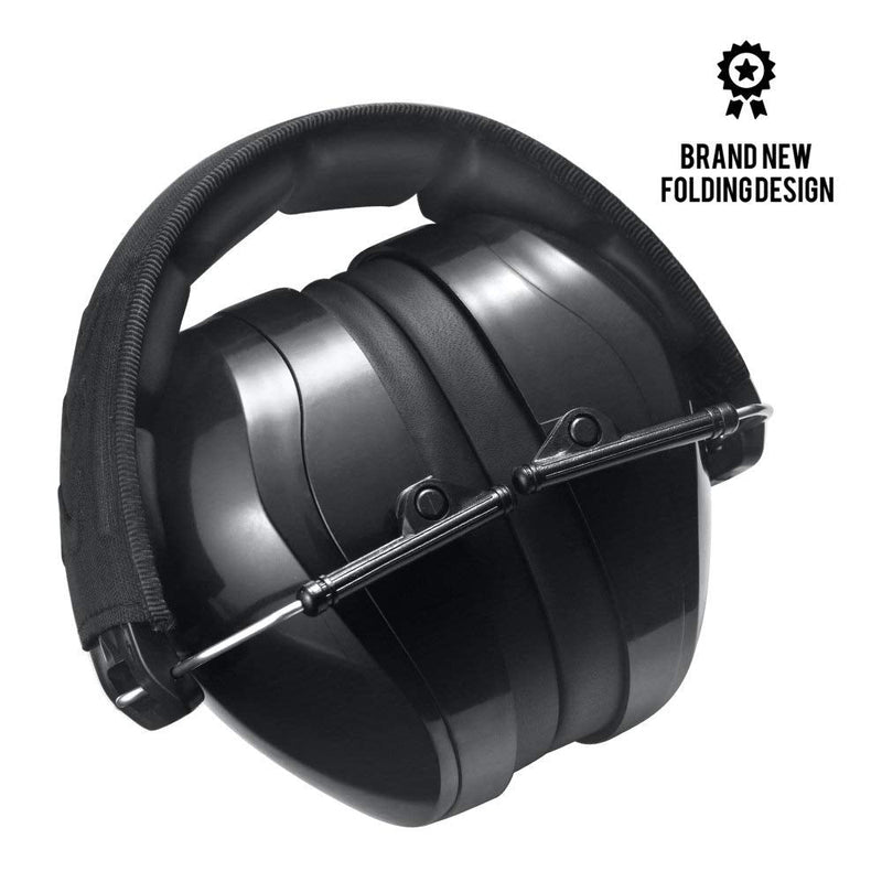 [Australia - AusPower] - Pro For Sho All Terrain Safety Ear Protection - LARGER Size Foldable Ear Muffs Much Lighter Weight & Maximum Hearing Protection, Black 