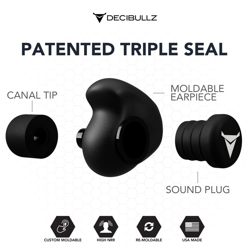 [Australia - AusPower] - Decibullz - Custom Molded Earplugs, 31dB Highest NRR, Comfortable Hearing Protection for Shooting, Travel, Work and Concerts Black 