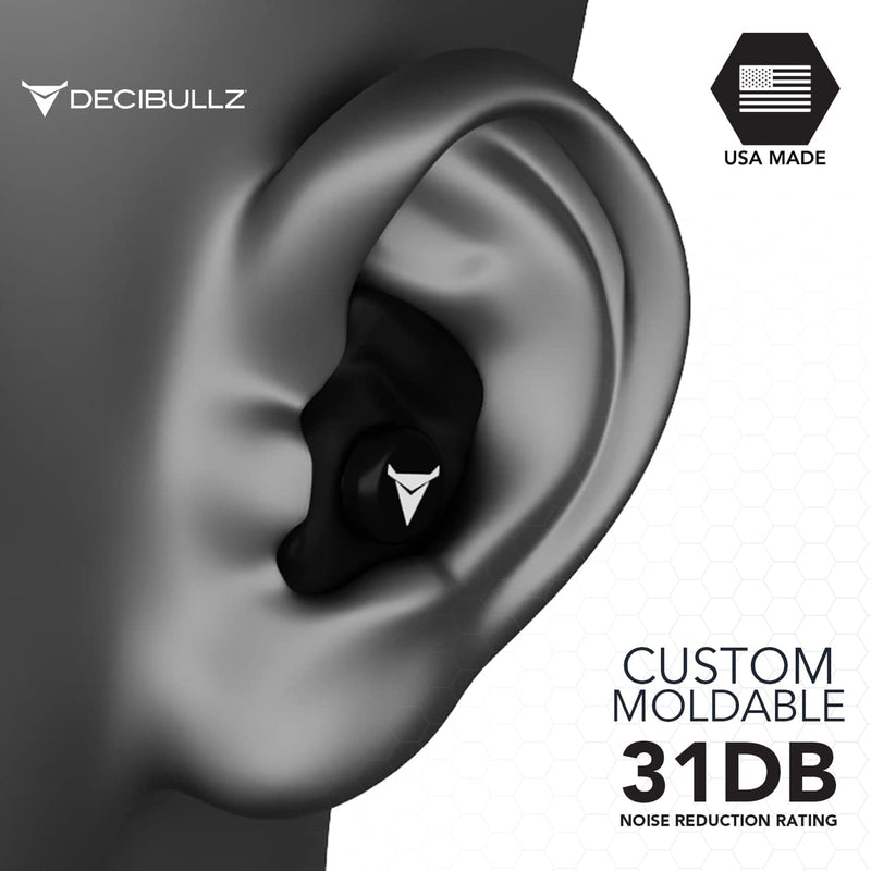 [Australia - AusPower] - Decibullz - Custom Molded Earplugs, 31dB Highest NRR, Comfortable Hearing Protection for Shooting, Travel, Work and Concerts Black 