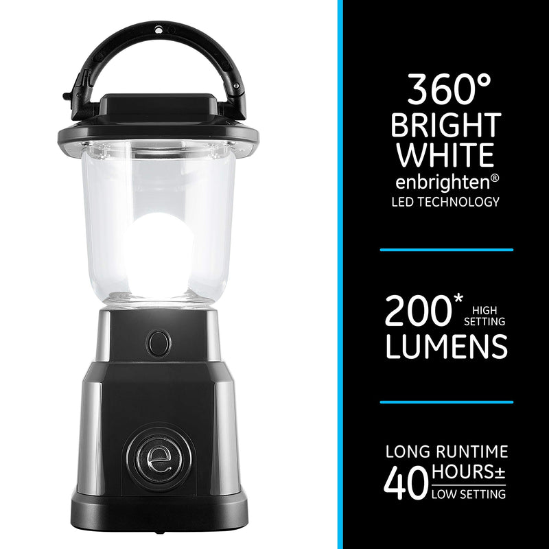 [Australia - AusPower] - Enbrighten LED Mini Camping Lantern, Battery Powered, 200 Lumens, 40 Hour Runtime, 3 Light Levels, Ideal for Hiking, Outdoors, Emergency, Snow, Hurricane and Storm, Black, 49559 