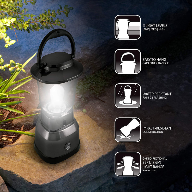 [Australia - AusPower] - Enbrighten LED Mini Camping Lantern, Battery Powered, 200 Lumens, 40 Hour Runtime, 3 Light Levels, Ideal for Hiking, Outdoors, Emergency, Snow, Hurricane and Storm, Black, 49559 