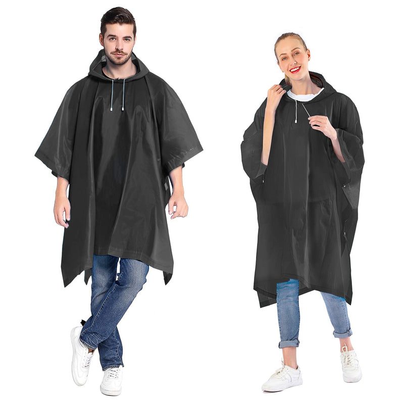 [Australia - AusPower] - ANTVEE Rain Ponchos for Women and Men (2 Pack) with Drawstring Hood for Adults Black 