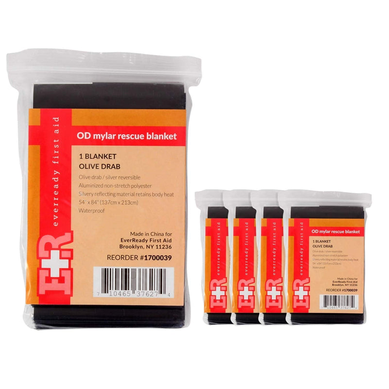 [Australia - AusPower] - Ever Ready First Aid Mylar Rescue Blanket, Large Olive Thermal Sheet for Emergency and Survival, 54” x 84” – 5 Count Olive Drab 