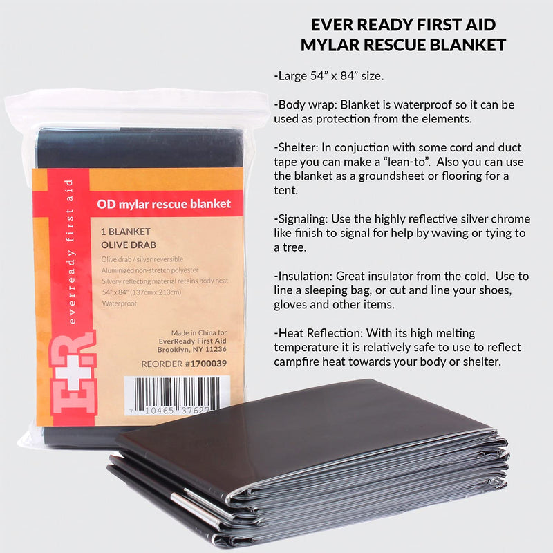 [Australia - AusPower] - Ever Ready First Aid Mylar Rescue Blanket, Large Olive Thermal Sheet for Emergency and Survival, 54” x 84” – 5 Count Olive Drab 