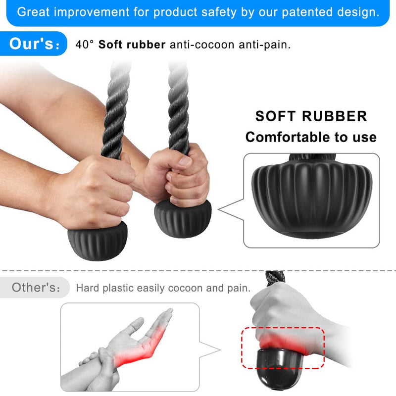 [Australia - AusPower] - SELEWARE Tricep Rope Cable Machine Attachments for Gym, 28”/36” Universal Tricep Pull Down Rope with Soft Rubber Ends for Pulley System Home Gym Workout Fitness 