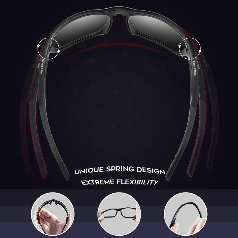 [Australia - AusPower] - RIVBOS Polarized Sports Sunglasses Driving shades For Men TR90 Unbreakable Frame RB831 Black Large 