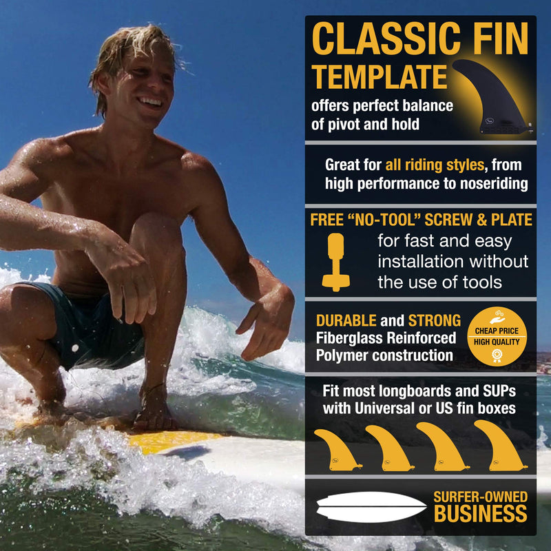 [Australia - AusPower] - Ho Stevie! Longboard/SUP Center Fin + Free No-Tool Screw [Choose Size & Color] Black 8" 