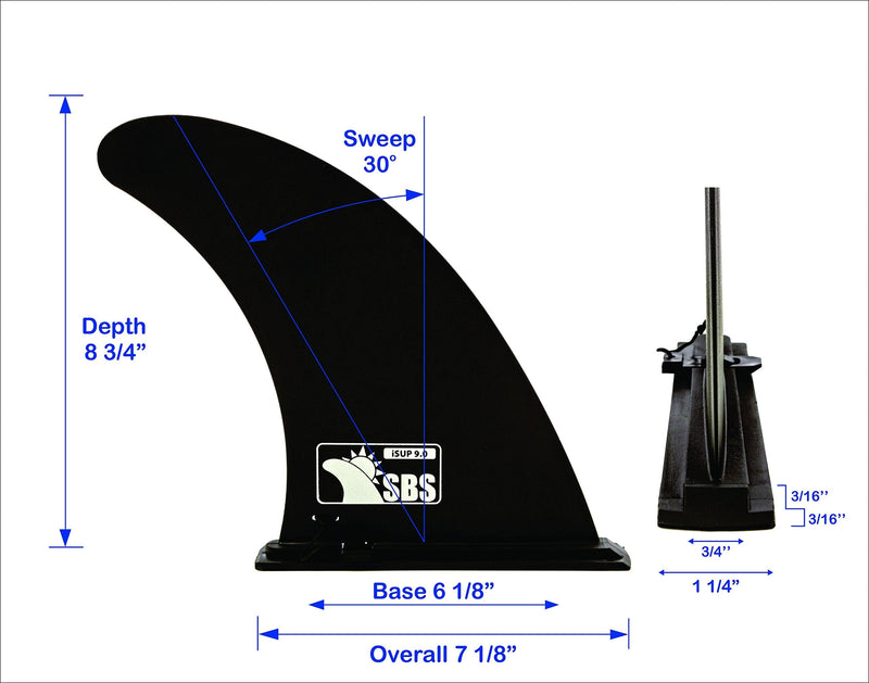 [Australia - AusPower] - Santa Barbara Surfing SBS 9" iSUP Fin - Quick Release Slide in Fin for Inflatable Paddleboard (Aqua Marina, Vilano, etc) 