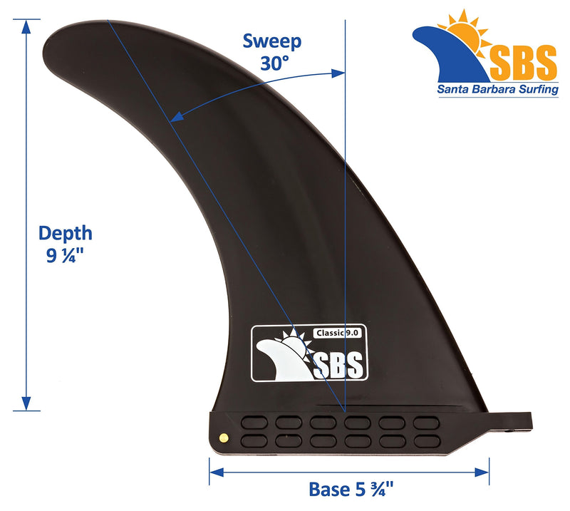 [Australia - AusPower] - Santa Barbara Surfing SBS - 9" Longboard & SUP Single Fin - Center Fin for Surfboards & Paddleboards Black 