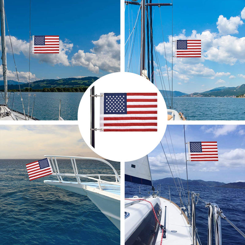 [Australia - AusPower] - Universal Boat Flag Marine 12"x18" with 4 Boat Flag Pole Kits USA Flag with 50 Embroidered Stars American Boat Flag 12x18 Inch 