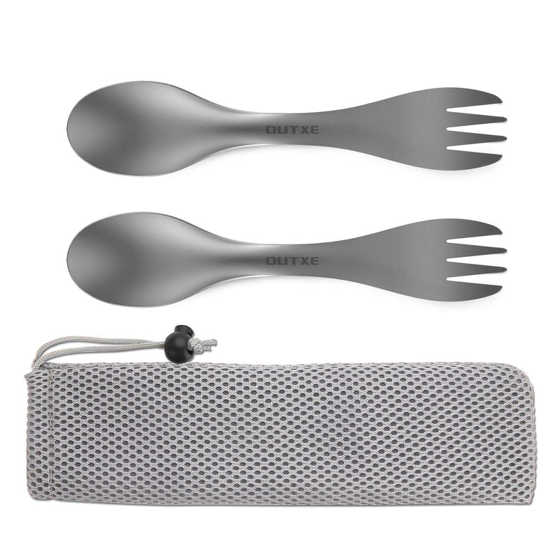 [Australia - AusPower] - OUTXE Titanium 2 in 1 Fork and Spoon Combo 2-Pack Ultra Lightweight Camping Utensil, Eco-Friendly Spork for Backpacking, Hiking, Outdoors 