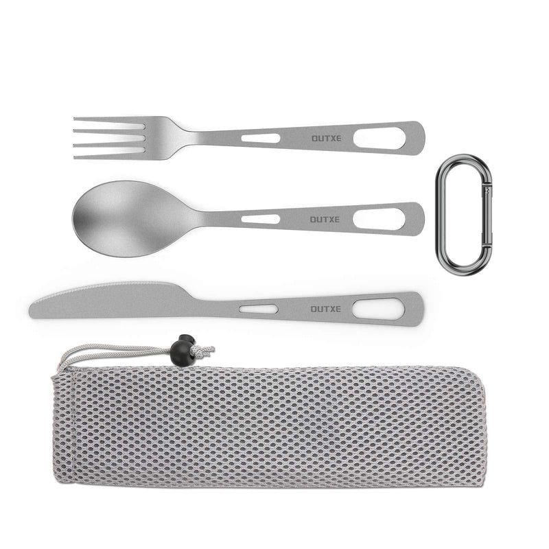 [Australia - AusPower] - OUTXE Titanium Flatware Knife Fork Spoon Set Lightweight Ti Camping Utility Cutlery Set with Carrying Bag for Traveling Picnic Hiking Knife Fork and Spoon Set 