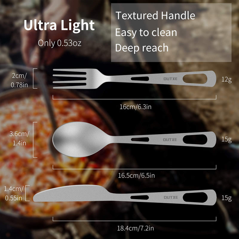 [Australia - AusPower] - OUTXE Titanium Flatware Knife Fork Spoon Set Lightweight Ti Camping Utility Cutlery Set with Carrying Bag for Traveling Picnic Hiking Knife Fork and Spoon Set 