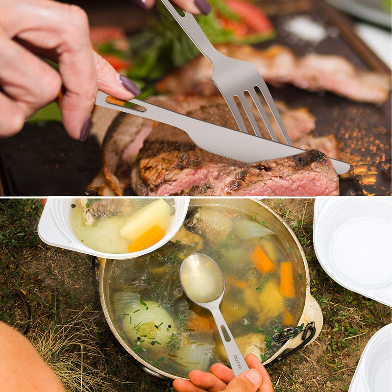 [Australia - AusPower] - OUTXE Titanium Flatware Knife Fork Spoon Set Lightweight Ti Camping Utility Cutlery Set with Carrying Bag for Traveling Picnic Hiking Knife Fork and Spoon Set 