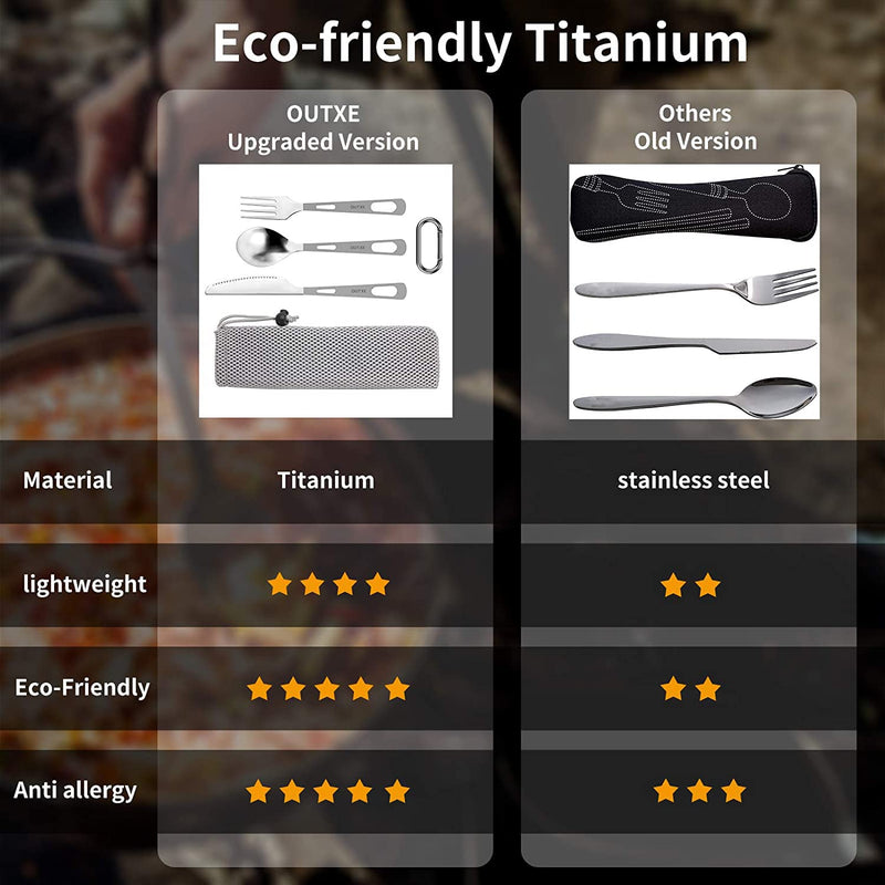 [Australia - AusPower] - OUTXE Titanium Flatware Knife Fork Spoon Set Lightweight Ti Camping Utility Cutlery Set with Carrying Bag for Traveling Picnic Hiking Knife Fork and Spoon Set 