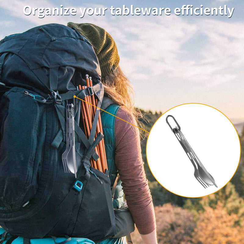 [Australia - AusPower] - OUTXE Titanium Flatware Knife Fork Spoon Set Lightweight Ti Camping Utility Cutlery Set with Carrying Bag for Traveling Picnic Hiking Knife Fork and Spoon Set 