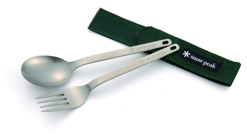 [Australia - AusPower] - Snow Peak Titanium Fork & Spoon Set - Durable & Light Camping Utensils with a Carrying Case - 1.4 oz 