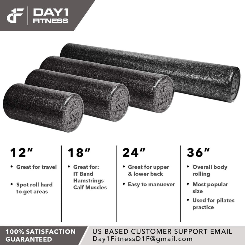 [Australia - AusPower] - Day 1 Fitness High-Density Round Foam Rollers - 4 Size and 8 Color Options - Massage Rollers for Stretching, Deep Tissue and Myofascial Release Black b) 18" 