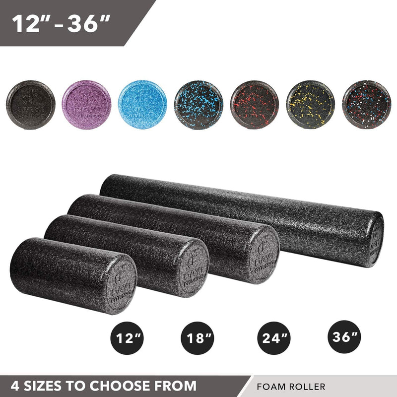 [Australia - AusPower] - Day 1 Fitness High-Density Round Foam Rollers - 4 Size and 8 Color Options - Massage Rollers for Stretching, Deep Tissue and Myofascial Release Black b) 18" 