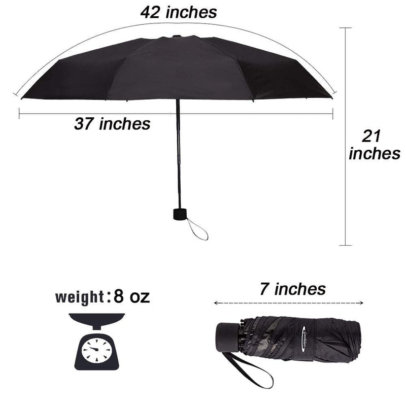 [Australia - AusPower] - Goothdurs Mini Travel Compact Windproof Umbrella - Small Folding Lightweight Sun & Rain Umbrellas with 95% UV Protection for Women Men A1_Black 