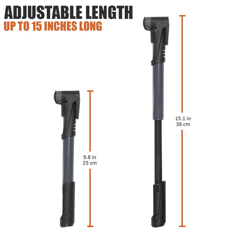 [Australia - AusPower] - BV Mini Bike Pump Portable Frame Pump, Air Ball Pump Inflator with Ball Pump Needles, 120PSI High Pressure, Fits Presta & Schrader- Smart Valve 