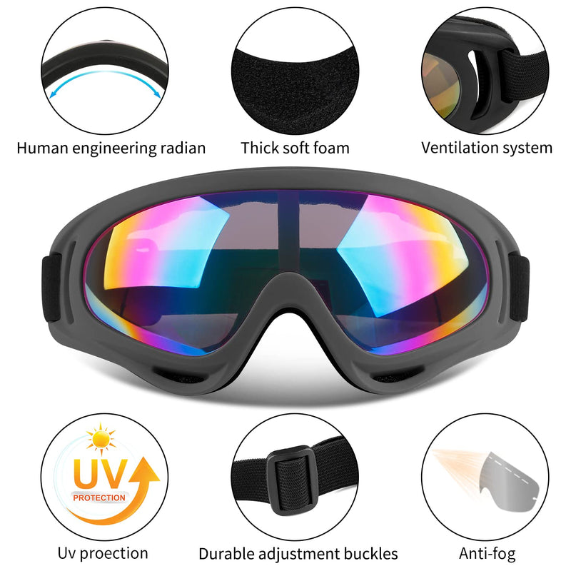 [Australia - AusPower] - COOLOO Ski Goggles, Motorcycle Goggles, Snowboard Goggles for Men Women Kids - UV Protection Foam Anti-Scratch Dustproof 01.multicolor/Gray 