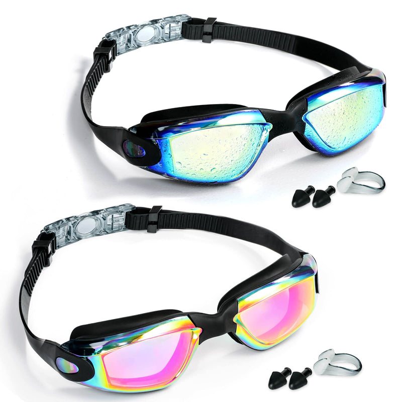 [Australia - AusPower] - EWPJDK Swim Goggles - 2 Pack Swimming Goggles Anti Fog No Leaking For Adult Women Men Aqua & Bright Rose 