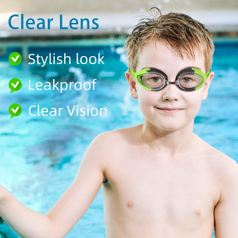 [Australia - AusPower] - Keary 2 Pack Kids Swim Goggles for Toddler Kids Youth(3-14),Anti-Fog Waterproof Anti-UV Clear Vision Water Pool Goggles Clear Green & Blue(2 Pack) 