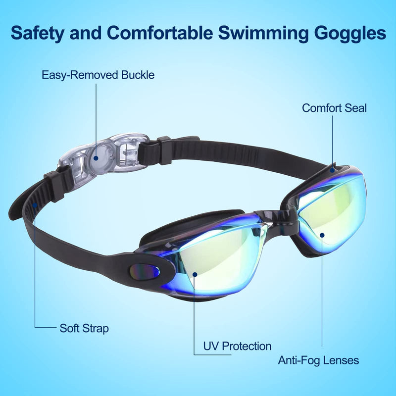 [Australia - AusPower] - Kids Swim Goggles,2 Pack Anti-Fog Leak Proof Kids Swimming Goggles,Anti-UV Clear Vision Glasses for Children Age 6-14 Aqua & Blacki Silver 