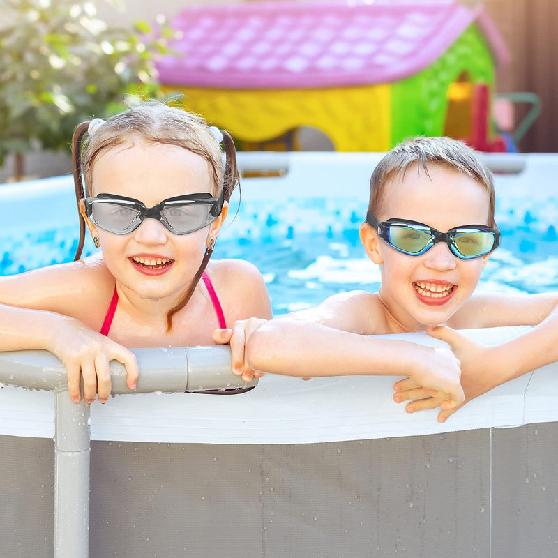 [Australia - AusPower] - Kids Swim Goggles,2 Pack Anti-Fog Leak Proof Kids Swimming Goggles,Anti-UV Clear Vision Glasses for Children Age 6-14 Aqua & Blacki Silver 