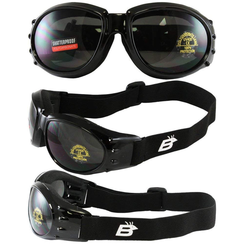 [Australia - AusPower] - Two Pairs of Birdz Bald Eagles Glossy Black Frame Motorcycle Goggles Smoke Lenses and Yellow Tint Lenses 