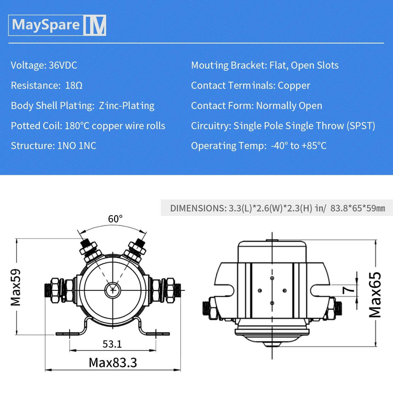 [Australia - AusPower] - MaySpare 36 Volt Continuous Duty Solenoid, EZGO Electric Golf Car Relay #70 Series Relay Replaces E-Z-Go Electric Golf Cart 27855G01, 11761G1, 27855G02, 31680G1, 3016 