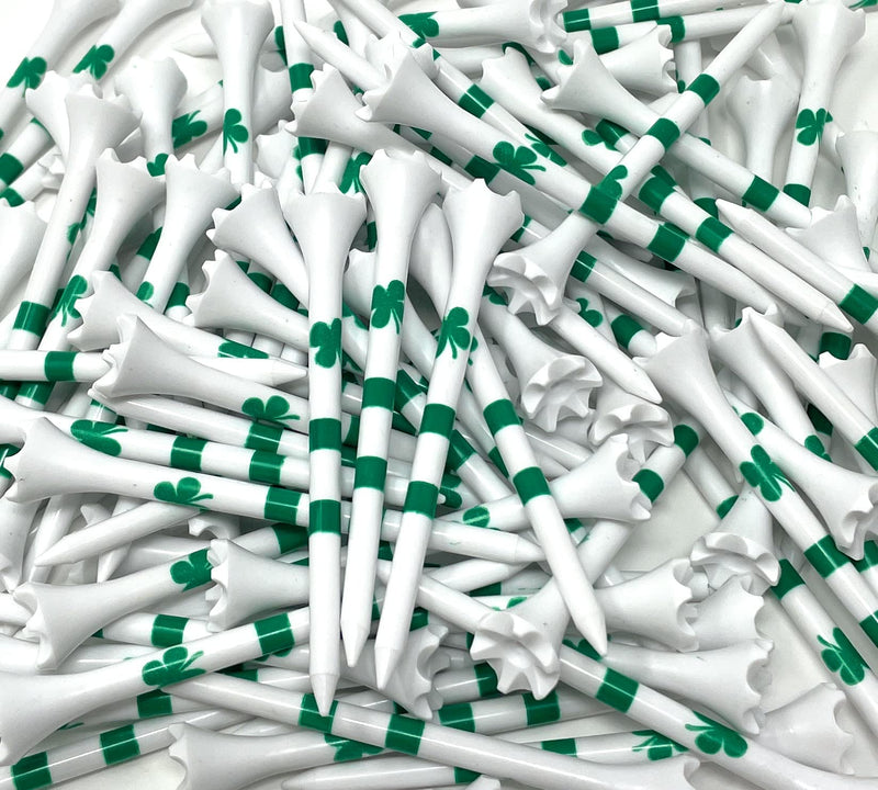 [Australia - AusPower] - NorthPointe Four Leaf Clover/Shamrock 3 ¼” Plastic Golf Tees – White with Green - 100 Tees in Bulk 