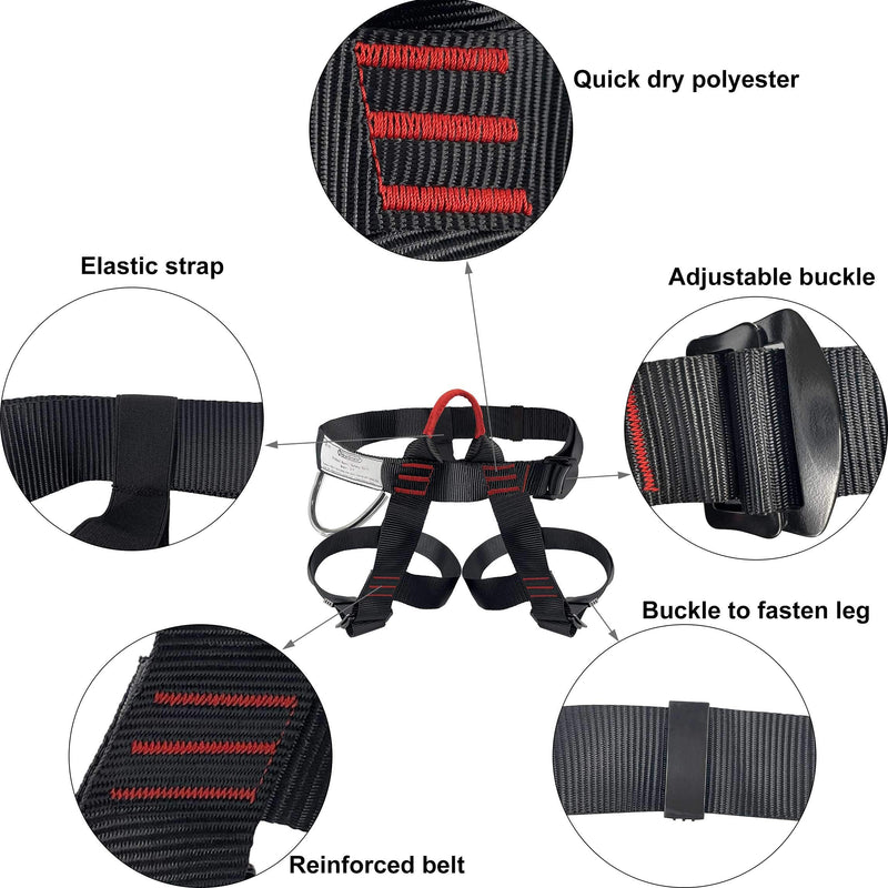 [Australia - AusPower] - NewDoar Adjustable Thickness Climbing Harness, Wider Half Body Harness for Rock Rappelling Fire Rescuing Tree Climbing Gear Black 