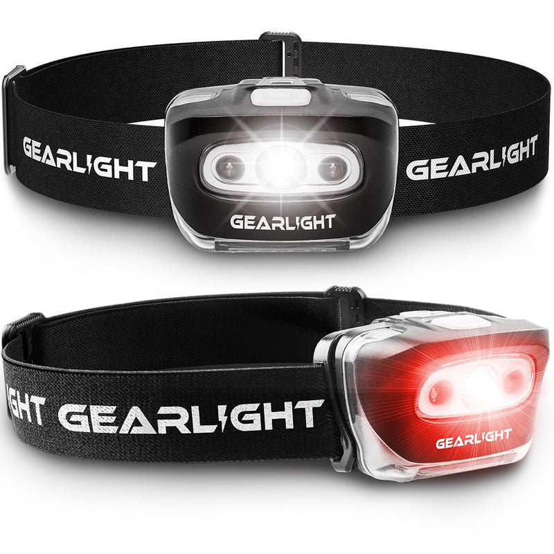 [Australia - AusPower] - GearLight LED Head Lamp - Pack of 2 Outdoor Flashlight Headlamps w/ Adjustable Headband for Adults and Kids - Hiking & Camping Gear Essentials - S500﻿ White, Black 