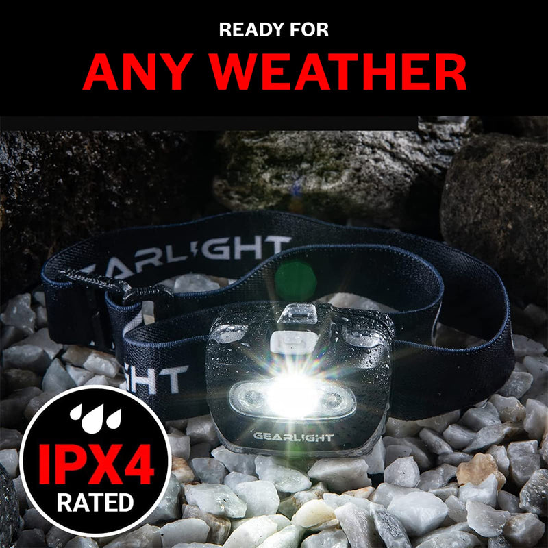 [Australia - AusPower] - GearLight LED Head Lamp - Pack of 2 Outdoor Flashlight Headlamps w/ Adjustable Headband for Adults and Kids - Hiking & Camping Gear Essentials - S500﻿ White, Black 