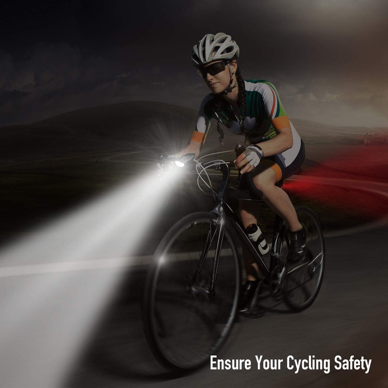 [Australia - AusPower] - Bike Lights Set with Horn 1400LM USB Rechargeable Bicycle Headlight & Tail Light & Horn Waterproof 3 Lighting Modes Fits Bicycles for Road and Mountain Black 